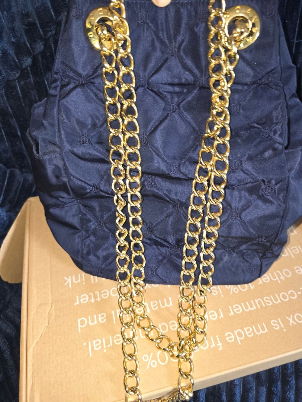 Joan & David Navy Quilted Nylon Chain Tote